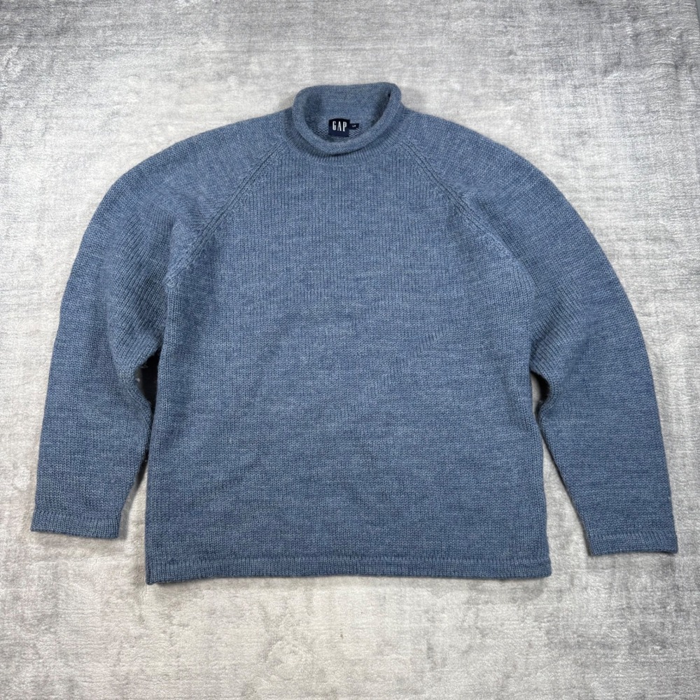 GAP Sweater Womens Large Blue Roll Neck Wool Chunky Knit Winter Minimalist